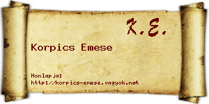Korpics Emese névjegykártya